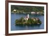 A view from above of Lake Bled and the Assumption of Mary Pilgrimage Church, Slovenia, Europe-Sergio Pitamitz-Framed Photographic Print