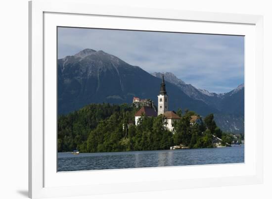 A view from above of Lake Bled and the Assumption of Mary Pilgrimage Church, Slovenia, Europe-Sergio Pitamitz-Framed Photographic Print