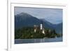 A view from above of Lake Bled and the Assumption of Mary Pilgrimage Church, Slovenia, Europe-Sergio Pitamitz-Framed Photographic Print