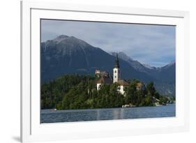 A view from above of Lake Bled and the Assumption of Mary Pilgrimage Church, Slovenia, Europe-Sergio Pitamitz-Framed Photographic Print