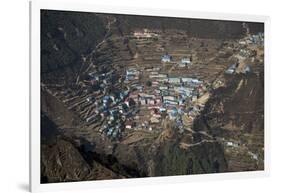 A view from Kongde looking down on Namche, the biggest village in Khumbu, the Everest region, Nepal-Alex Treadway-Framed Photographic Print