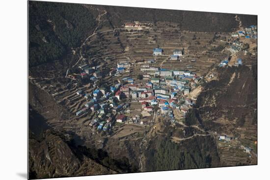 A view from Kongde looking down on Namche, the biggest village in Khumbu, the Everest region, Nepal-Alex Treadway-Mounted Premium Photographic Print