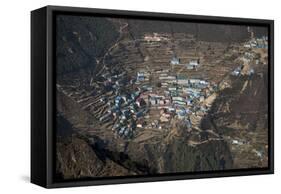 A view from Kongde looking down on Namche, the biggest village in Khumbu, the Everest region, Nepal-Alex Treadway-Framed Stretched Canvas