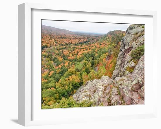 A View from Summit Peak of Lake of the Clouds Looking into the Big Carp River Valley in Autumn at P-Julianne Eggers-Framed Photographic Print