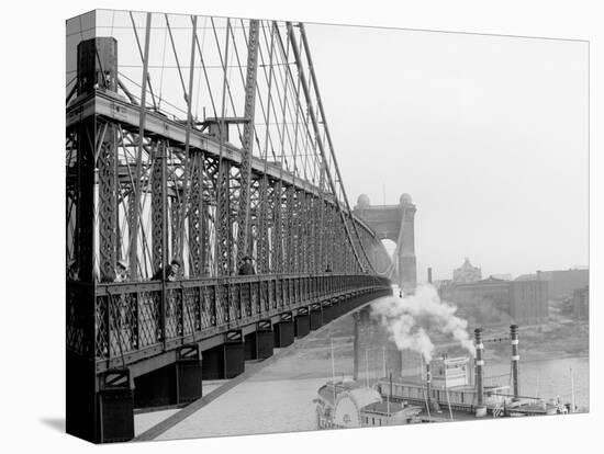 A View from Suspension Bridge, Cincinnati, Ohio-null-Stretched Canvas