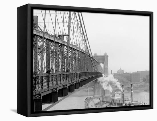 A View from Suspension Bridge, Cincinnati, Ohio-null-Framed Stretched Canvas