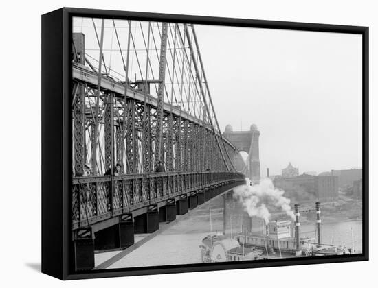 A View from Suspension Bridge, Cincinnati, Ohio-null-Framed Stretched Canvas