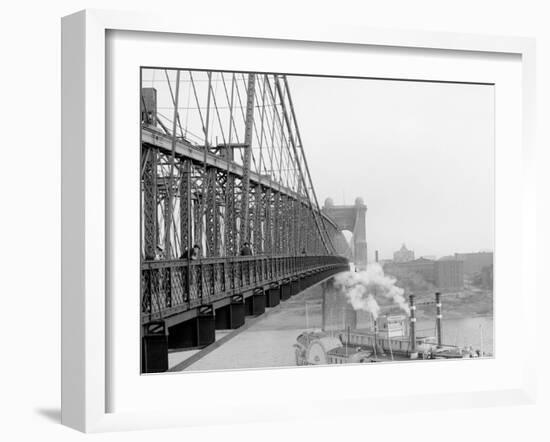 A View from Suspension Bridge, Cincinnati, Ohio-null-Framed Photo