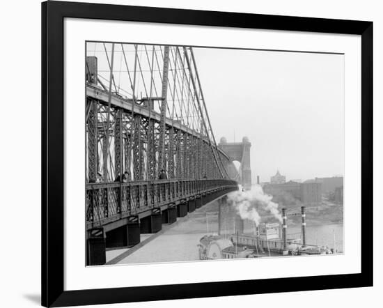 A View from Suspension Bridge, Cincinnati, Ohio-null-Framed Photo