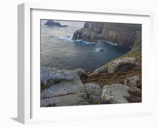 A view from the cliffs at Lands End, Cornwall, England, United Kingdom, Europe-Jon Gibbs-Framed Photographic Print