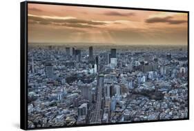A view from the Mori Building of sunset over Tokyo-Sheila Haddad-Framed Stretched Canvas