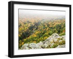 A View from the Summit Peak of the Big Carp River in Autumn at Porcupine Mountains Wilderness State-Julianne Eggers-Framed Photographic Print