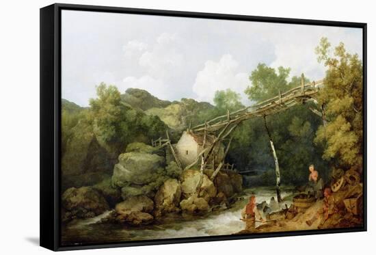 A View Near Matlock, Derbyshire with Figures Working Beneath a Wooden Conveyor, 1785-Philip James Loutherbourg-Framed Stretched Canvas