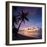 A View of a Beach with Palm Trees and Swing at Sunset, Kuredu Island, Maldives, Lhaviyani Atoll-Ljsphotography-Framed Photographic Print