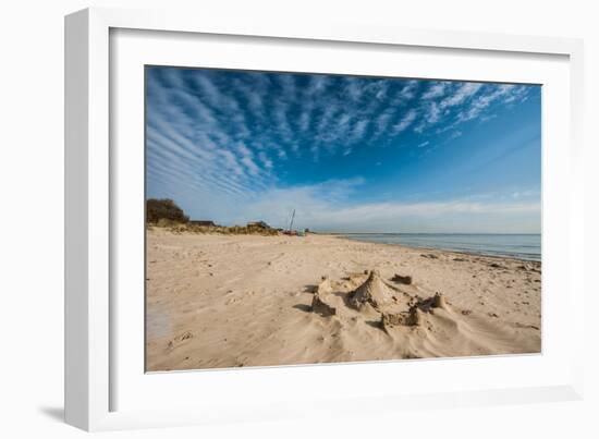 A View of a Deserted Beach with Sand Castle in England-Will Wilkinson-Framed Photographic Print