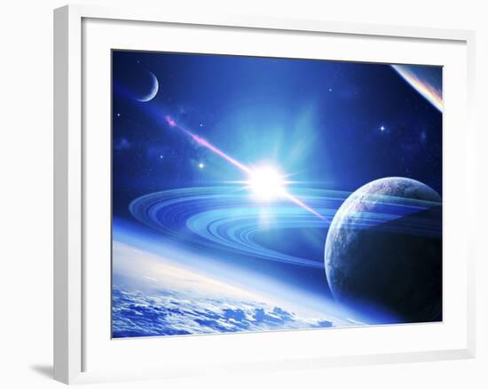 A View of a Planet as it Looms in Close Orbit and with Rings So Close You Can Almost Touch Them-Stocktrek Images-Framed Photographic Print