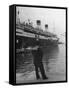 A View of a Sailor Looking at a Ship Docked in the City of Genoa-Carl Mydans-Framed Stretched Canvas