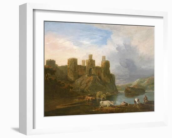 A View of Conway Castle with Fishermen Mending their Nets-John Inigo Richards-Framed Giclee Print