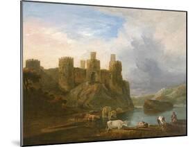 A View of Conway Castle with Fishermen Mending their Nets-John Inigo Richards-Mounted Giclee Print