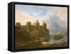 A View of Conway Castle with Fishermen Mending their Nets-John Inigo Richards-Framed Stretched Canvas