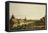 A View of Dresden from the Right Bank of the River Elbe Above the Augustusbrucke-Bernardo Bellotto-Framed Stretched Canvas