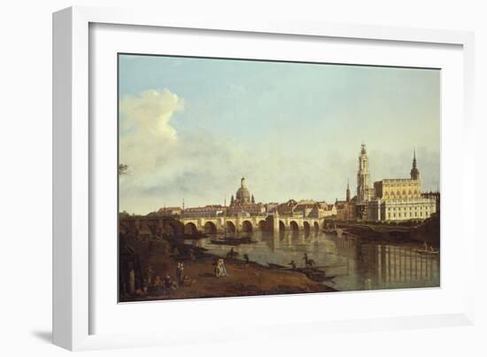 A View of Dresden from the Right Bank of the River Elbe above the Augustusbrucke-Bernardo Bellotto-Framed Giclee Print