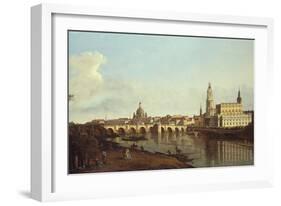 A View of Dresden from the Right Bank of the River Elbe above the Augustusbrucke-Bernardo Bellotto-Framed Giclee Print