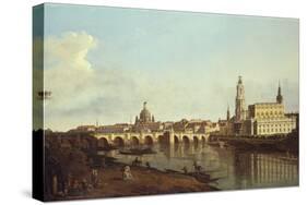 A View of Dresden from the Right Bank of the River Elbe above the Augustusbrucke-Bernardo Bellotto-Stretched Canvas