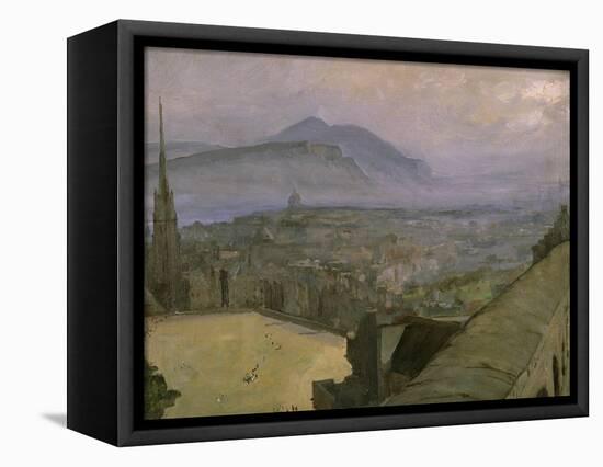 A View of Edinburgh from the Castle Looking Across the Esplanade Towards Arthur's Seat-Sir John Lavery-Framed Stretched Canvas