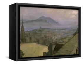 A View of Edinburgh from the Castle Looking Across the Esplanade Towards Arthur's Seat-Sir John Lavery-Framed Stretched Canvas