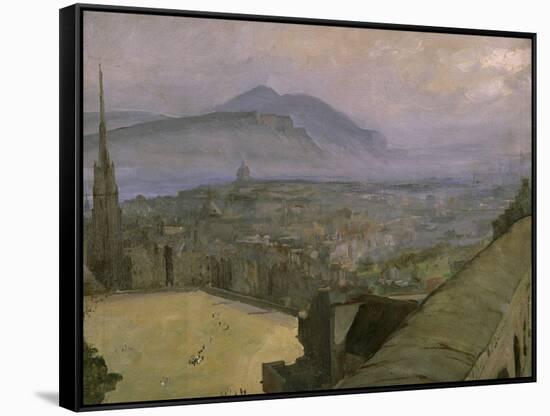 A View of Edinburgh from the Castle Looking Across the Esplanade Towards Arthur's Seat-Sir John Lavery-Framed Stretched Canvas