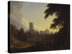 A View of Fountains Abbey, Yorkshire with a Shepherd and Two Figures in the Foreground-John Rathbone-Stretched Canvas