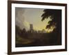 A View of Fountains Abbey, Yorkshire with a Shepherd and Two Figures in the Foreground-John Rathbone-Framed Giclee Print