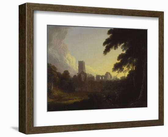 A View of Fountains Abbey, Yorkshire with a Shepherd and Two Figures in the Foreground-John Rathbone-Framed Giclee Print