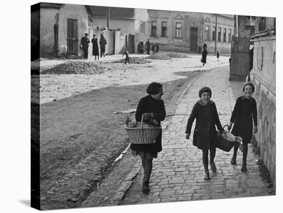 A View of Jewish Children Walking Through the Streets of their Ghetto-William Vandivert-Stretched Canvas