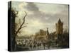 A View of Kasteel Batestein Vianen, in Winter with a Gentleman, His Wife and Retinue-Jan Van Goyen-Stretched Canvas