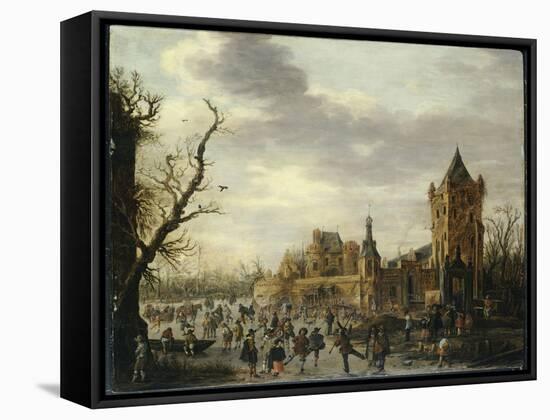 A View of Kasteel Batestein Vianen, in Winter with a Gentleman, His Wife and Retinue-Jan Van Goyen-Framed Stretched Canvas