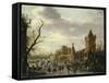 A View of Kasteel Batestein Vianen, in Winter with a Gentleman, His Wife and Retinue-Jan Van Goyen-Framed Stretched Canvas