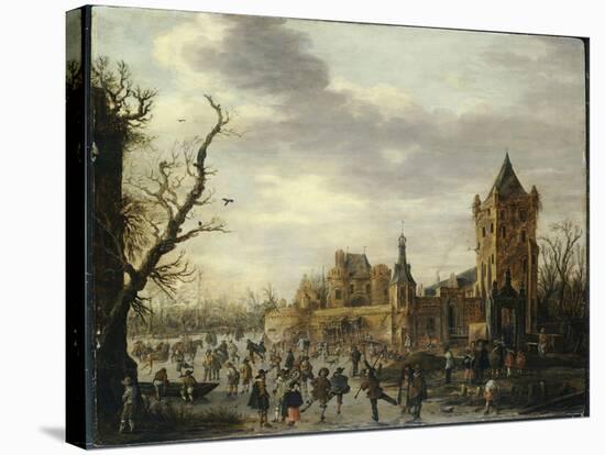 A View of Kasteel Batestein Vianen, in Winter with a Gentleman, His Wife and Retinue-Jan Van Goyen-Stretched Canvas