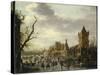 A View of Kasteel Batestein Vianen, in Winter with a Gentleman, His Wife and Retinue-Jan Van Goyen-Stretched Canvas