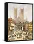 A View of Lincoln Cathedral, England-Louise J. Rayner-Framed Stretched Canvas