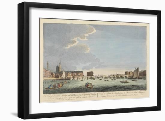 A View of London Bridge with the Ruins of the Temporary Bridge after the Fire of 11th April 1758-English School-Framed Giclee Print