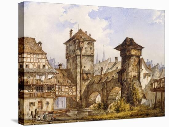 A View of Nurnberg, 1856 (Watercolour Heightened with White on Paper)-Angelo Quaglio-Stretched Canvas