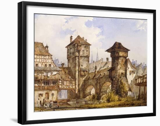 A View of Nurnberg, 1856 (Watercolour Heightened with White on Paper)-Angelo Quaglio-Framed Giclee Print