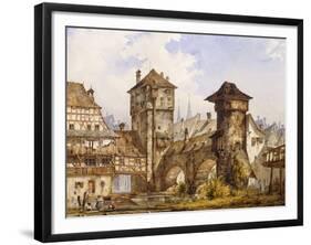 A View of Nurnberg, 1856 (Watercolour Heightened with White on Paper)-Angelo Quaglio-Framed Giclee Print