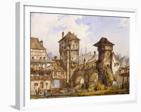 A View of Nurnberg, 1856 (Watercolour Heightened with White on Paper)-Angelo Quaglio-Framed Giclee Print