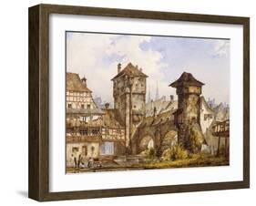 A View of Nurnberg, 1856 (Watercolour Heightened with White on Paper)-Angelo Quaglio-Framed Giclee Print