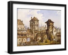 A View of Nurnberg, 1856 (Watercolour Heightened with White on Paper)-Angelo Quaglio-Framed Giclee Print