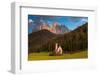 A view of Odle Group mountain and Saint Johann Church. Funes, Trentino Alto Adige, Italy.-Sergio Pitamitz-Framed Photographic Print