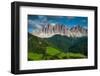 A view of Odle Group mountain and the valley below. Funes, Trentino Alto Adige, Italy.-Sergio Pitamitz-Framed Photographic Print